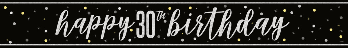 Happy 30th Birthday Banner – Black & Grey 9ft Foil Prismatic – Birthday Glitz Party Decoration, Great for Him