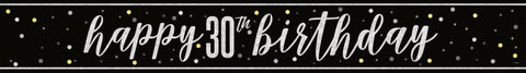 Happy 30th Birthday Banner – Black & Grey 9ft Foil Prismatic – Birthday Glitz Party Decoration, Great for Him