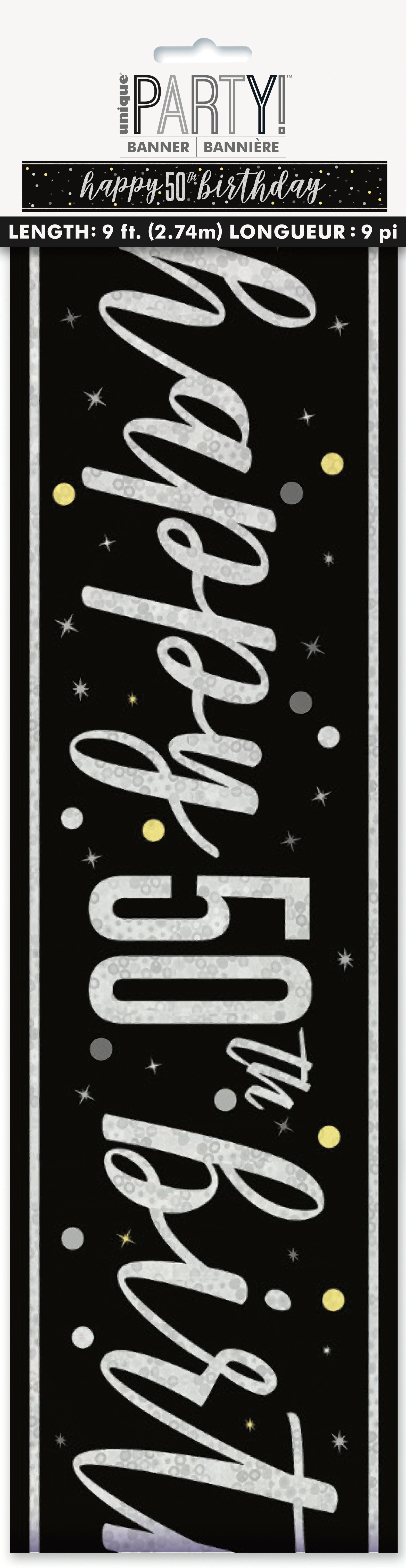 GLITZ Black 50 Prism Foil Banner  9 ft