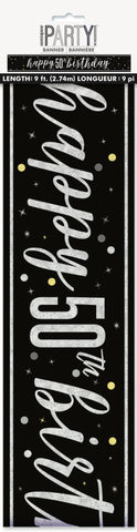 GLITZ Black 50 Prism Foil Banner  9 ft