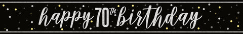GLITZ Black & Gray "70" Prism Foil Banner – 9 ft | Milestone Birthday Party Decoration
