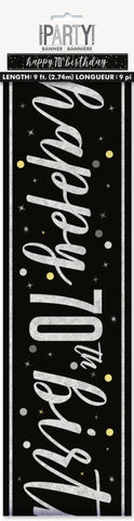 GLITZ Black & Gray "70" Prism Foil Banner – 9 ft | Milestone Birthday Party Decoration