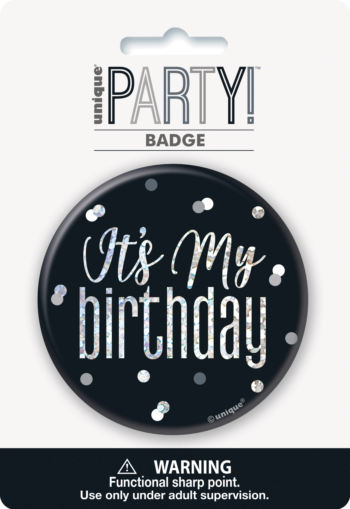Black & Silver Birthday Badge – Glitz “It’s My Birthday” Celebration Pin