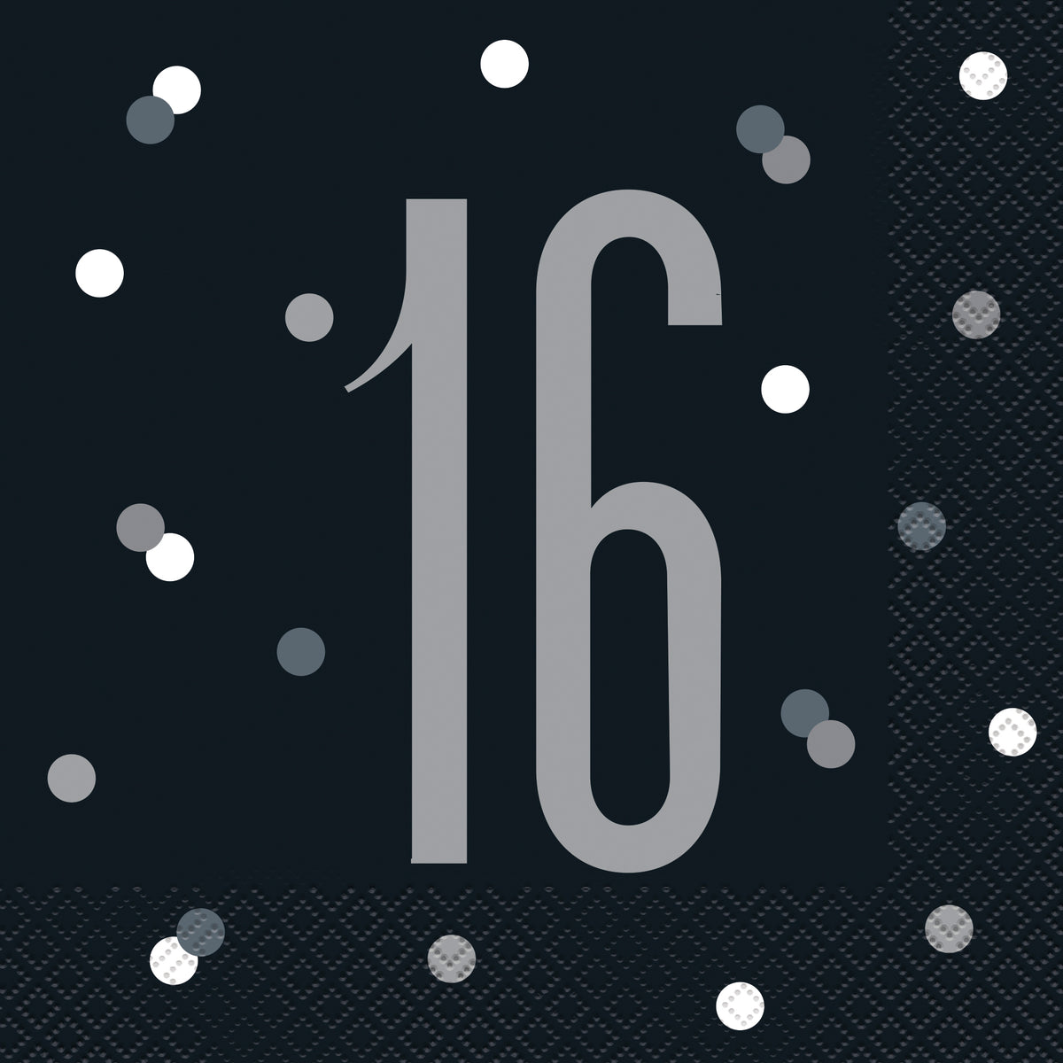 16th Birthday Luncheon Napkins – Glitz Black & Silver Party Napkins (16ct) | Stylish Disposable Tableware for Sweet 16 or Boys’ 16th Birthday Parties