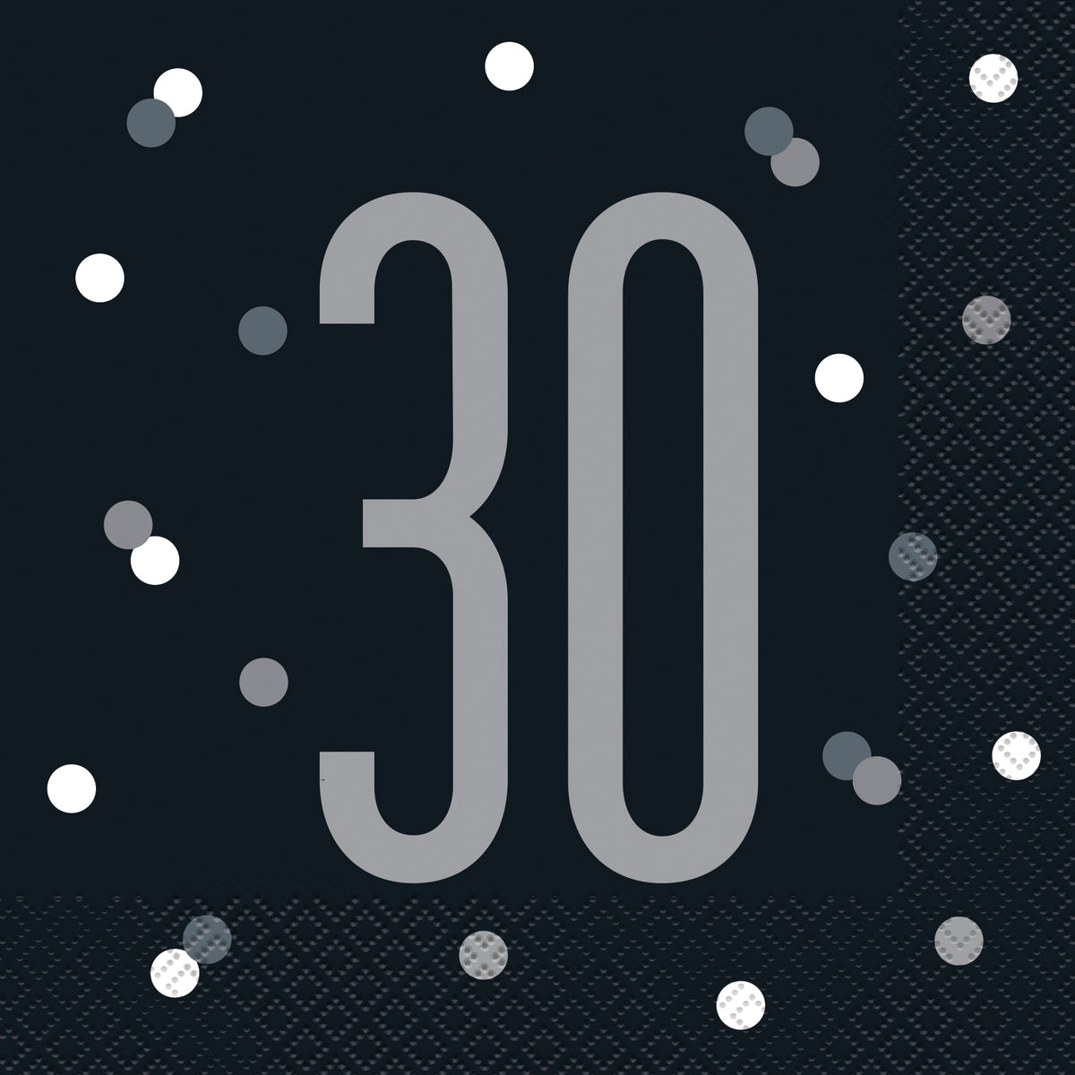 Glitz Black & Silver “30” Luncheon Napkins – 16ct | 30th Birthday Party Napkins for Milestone Celebration