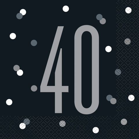 Glitz Black & Silver “40” Luncheon Napkins – 16-Count 40th Birthday Party Napkins for Milestone Celebrations & Elegant Table Décor