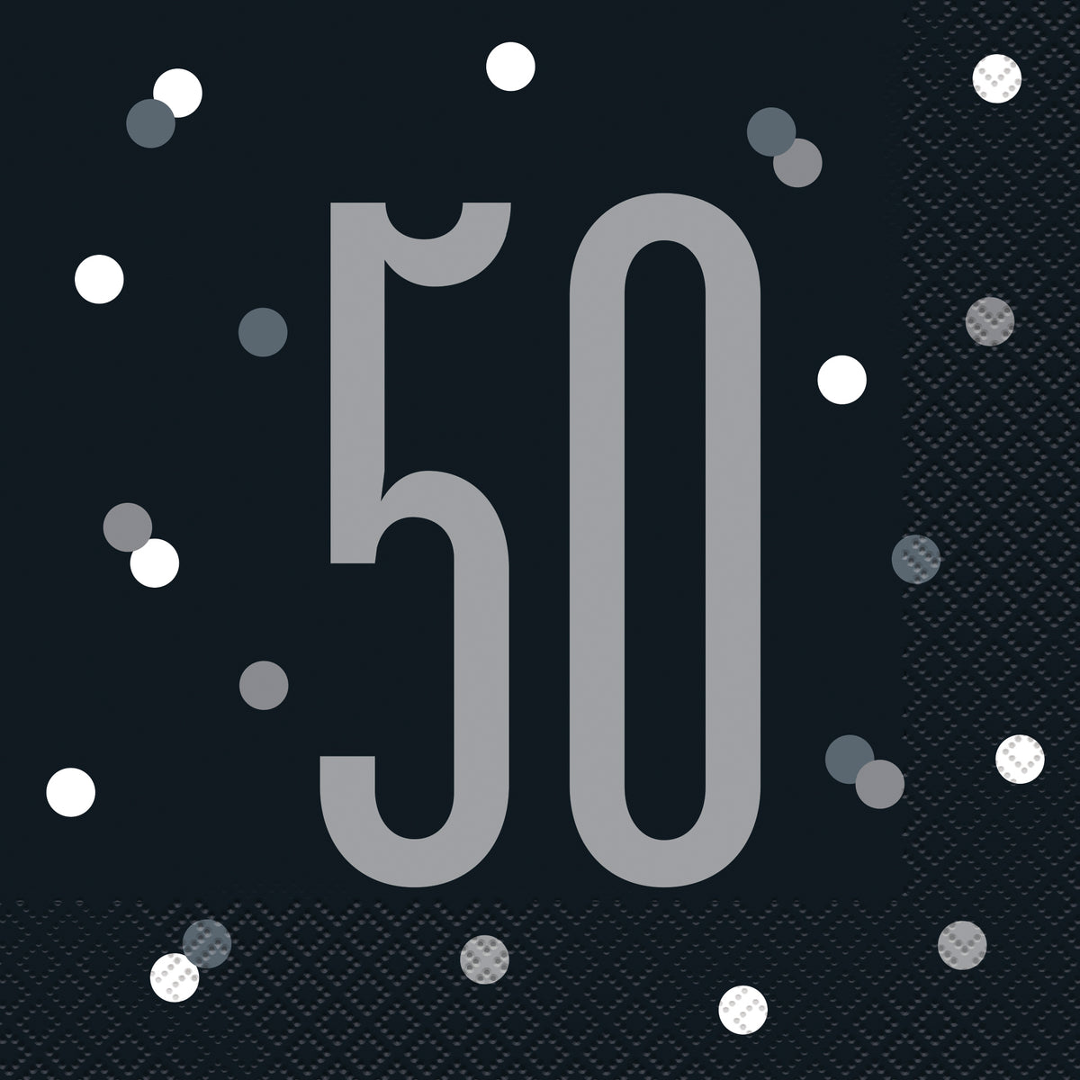 Glitz Black & Silver “50” Luncheon Napkins – 16ct | 50th Birthday Party Napkins for Milestone Celebration