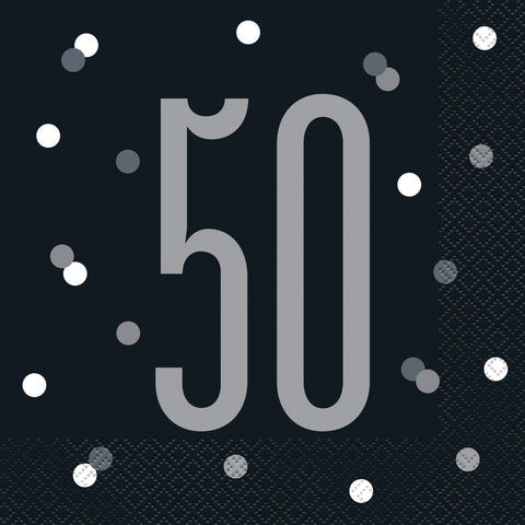 Glitz Black & Silver “50” Luncheon Napkins – 16ct | 50th Birthday Party Napkins for Milestone Celebration