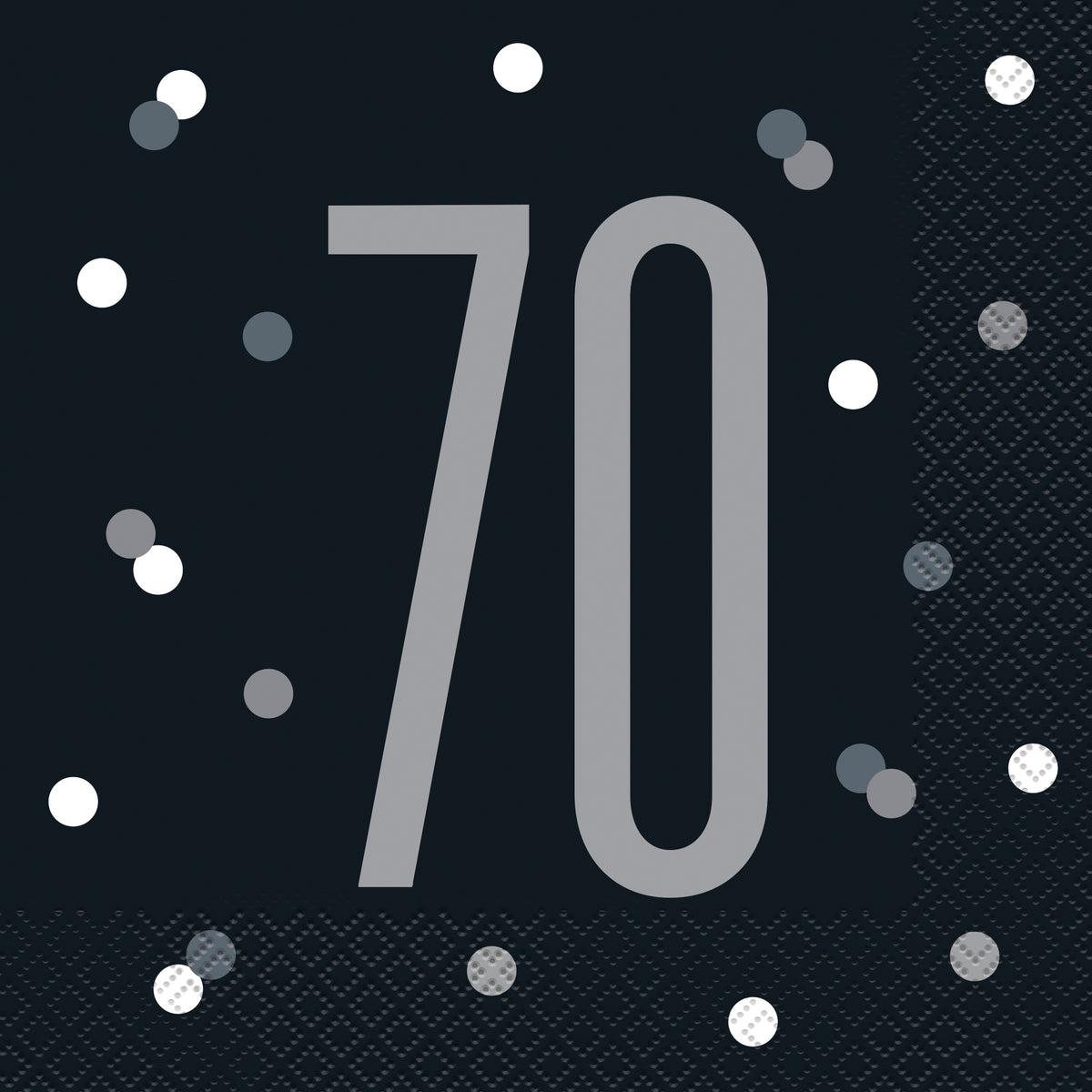 Glitz Black & Silver “70” Luncheon Napkins – 16-Count 70th Birthday Party Napkins for Milestone Celebrations & Elegant Table Décor