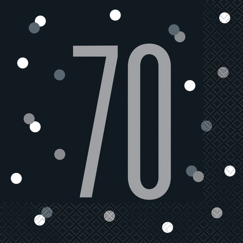 Glitz Black & Silver “70” Luncheon Napkins – 16-Count 70th Birthday Party Napkins for Milestone Celebrations & Elegant Table Décor