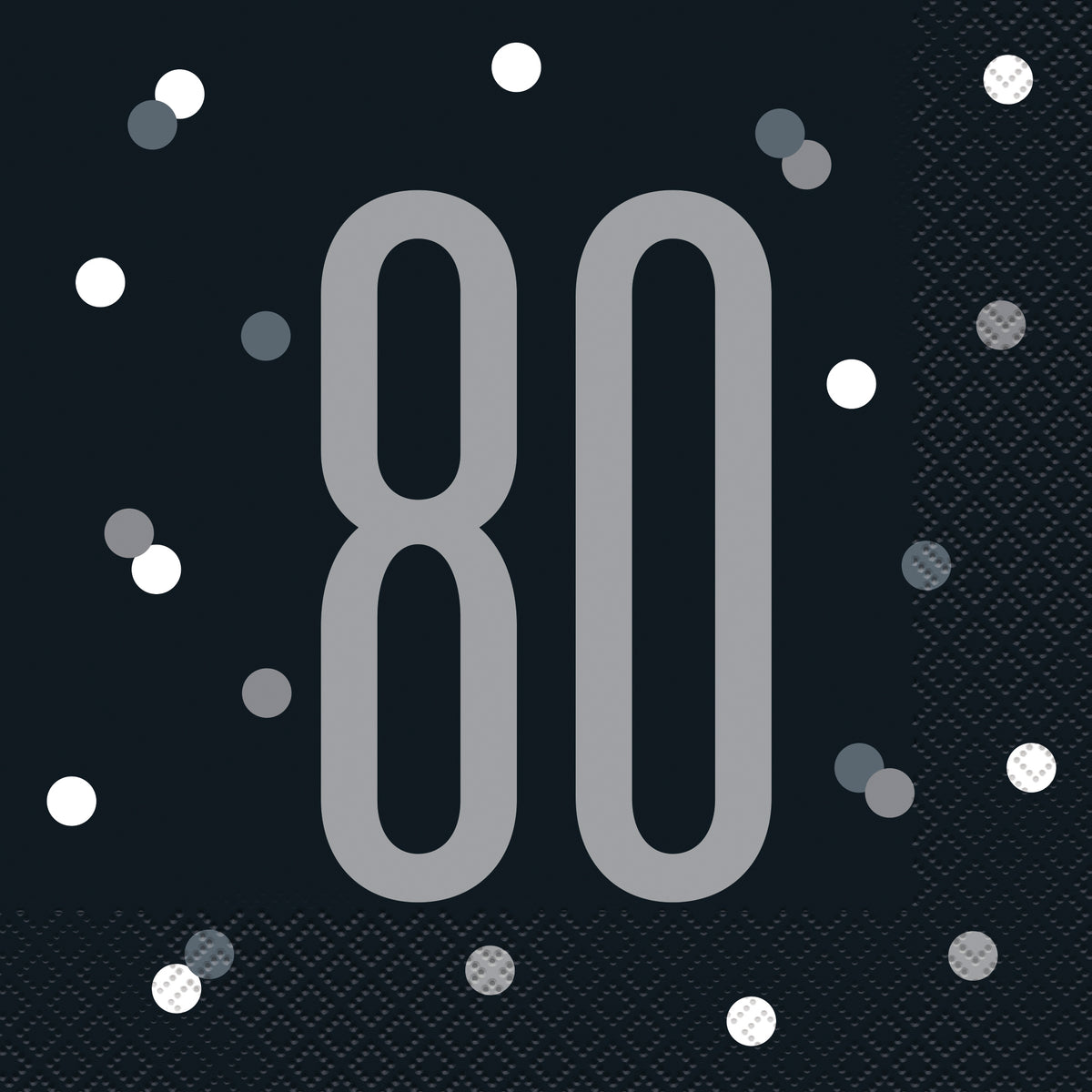 Glitz Black & Silver “80” Luncheon Napkins – 16-Count 80th Birthday Party Napkins for Milestone Celebrations & Table Décor