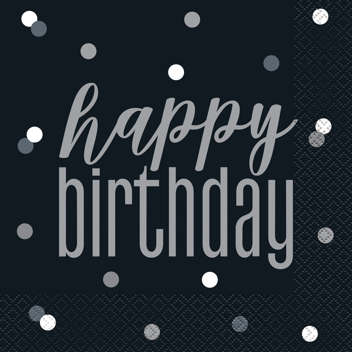 Happy Birthday Luncheon Napkins – Glitz Black & Silver Party Napkins (16ct) | Stylish Disposable Tableware for Adult Birthday Celebrations
