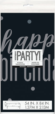 Black & Silver Glitz Birthday Party Kit – Plates, Napkins, Table Cover, Decorations, Candles, Balloons & Celebration Pin