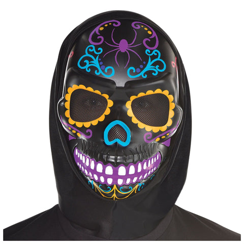 Neon Day Of The Dead Black Sugar Skull Full Head Mask