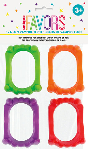 Plastic Neon Vampire Teeth Favors  12ct