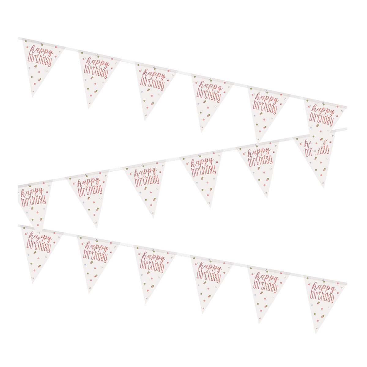 Rose Gold Prismatic Happy Birthday Banner – 9ft Plastic Pennant Flag Party Decoration (1 Count)