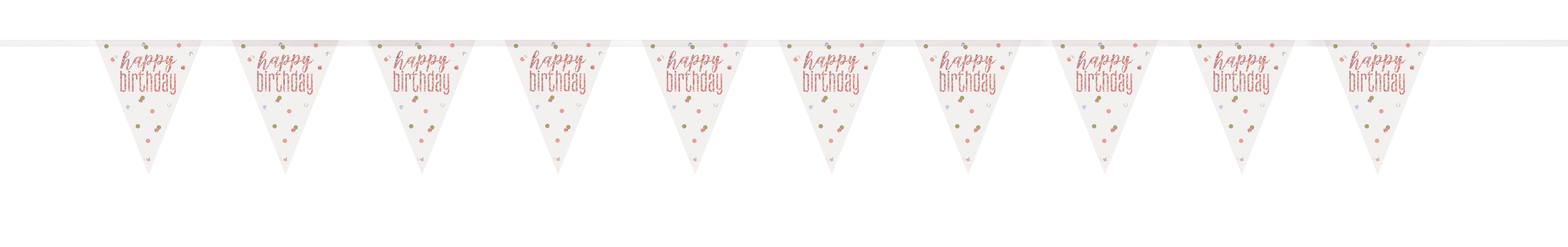Rose Gold Prismatic Happy Birthday Banner – 9ft Plastic Pennant Flag Party Decoration (1 Count)