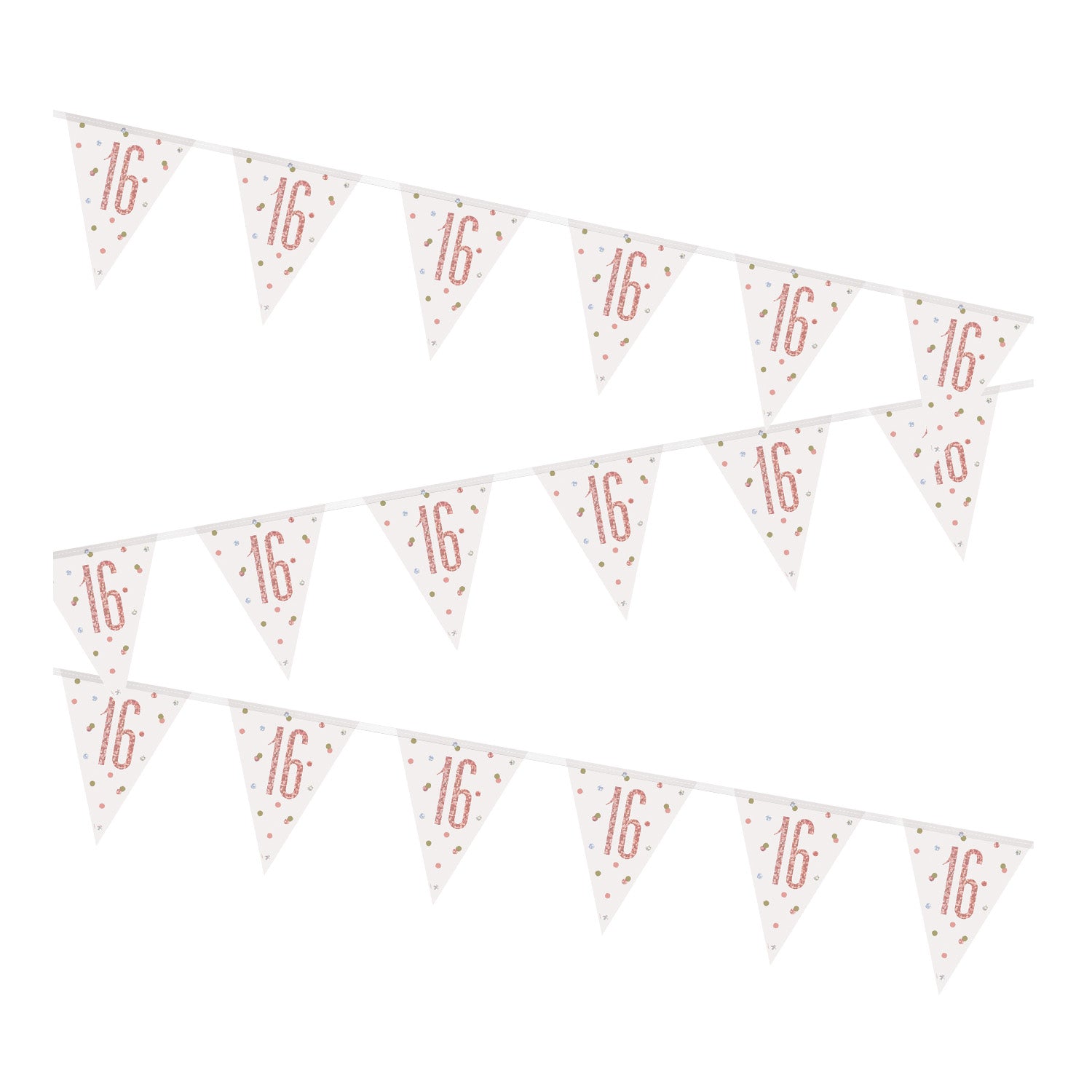 Glitz "16" Rose Gold Prismatic 9ft Plastic Pennant Flag Banner