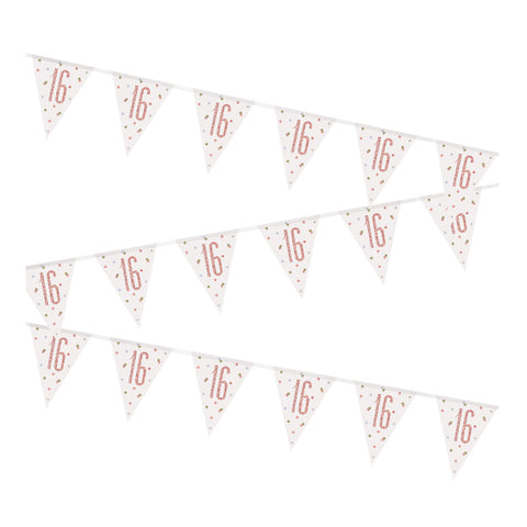 Glitz "16" Rose Gold Prismatic 9ft Plastic Pennant Flag Banner