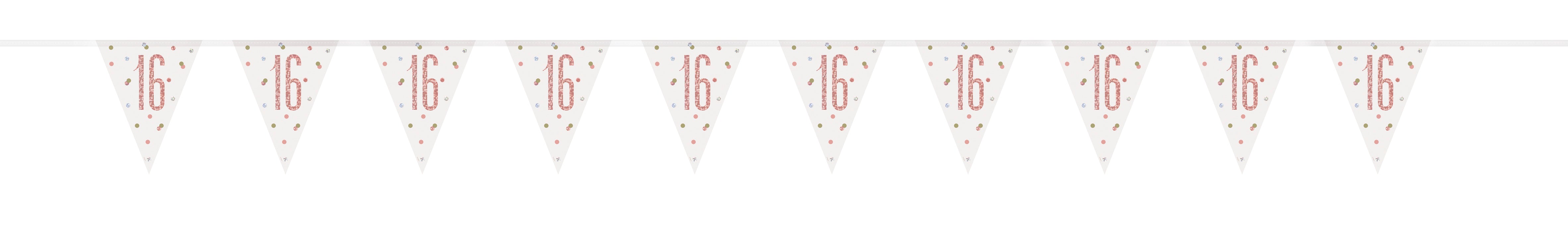 Glitz "16" Rose Gold Prismatic 9ft Plastic Pennant Flag Banner