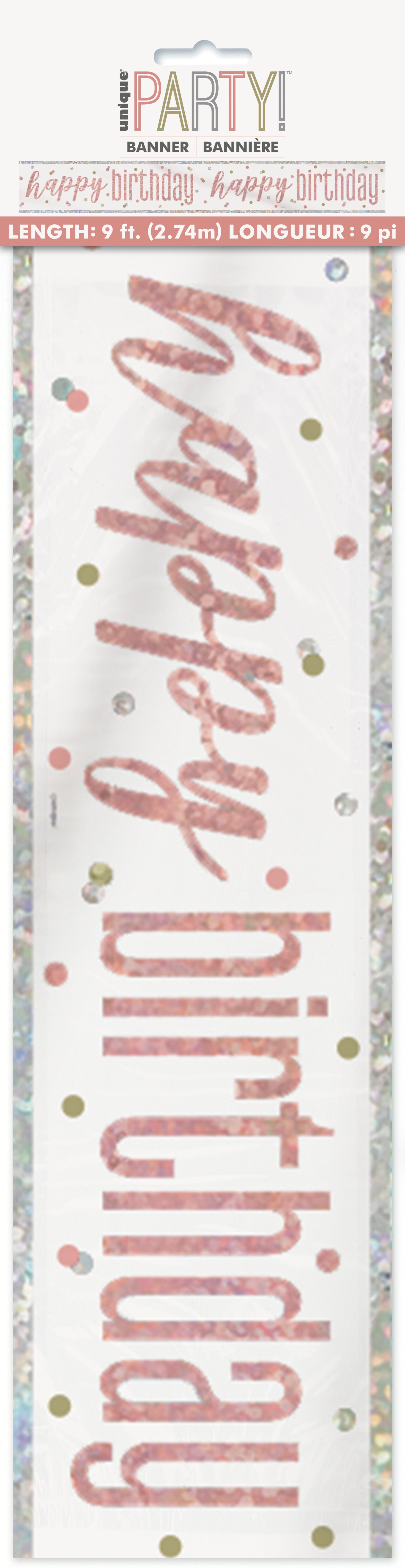 Happy Birthday Banner – 9ft Rose Gold Foil Glitz Party Decoration
