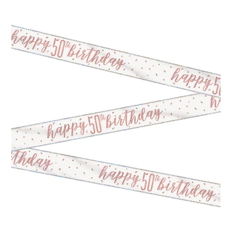 1 9ft Glitz Rose Gold Foil Banner Happy 50th Birthday"