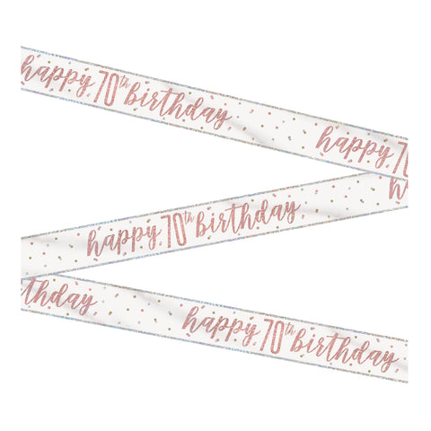 Happy "70th" Birthday Banner – 9ft Glitz Rose Gold Foil Party Decoration