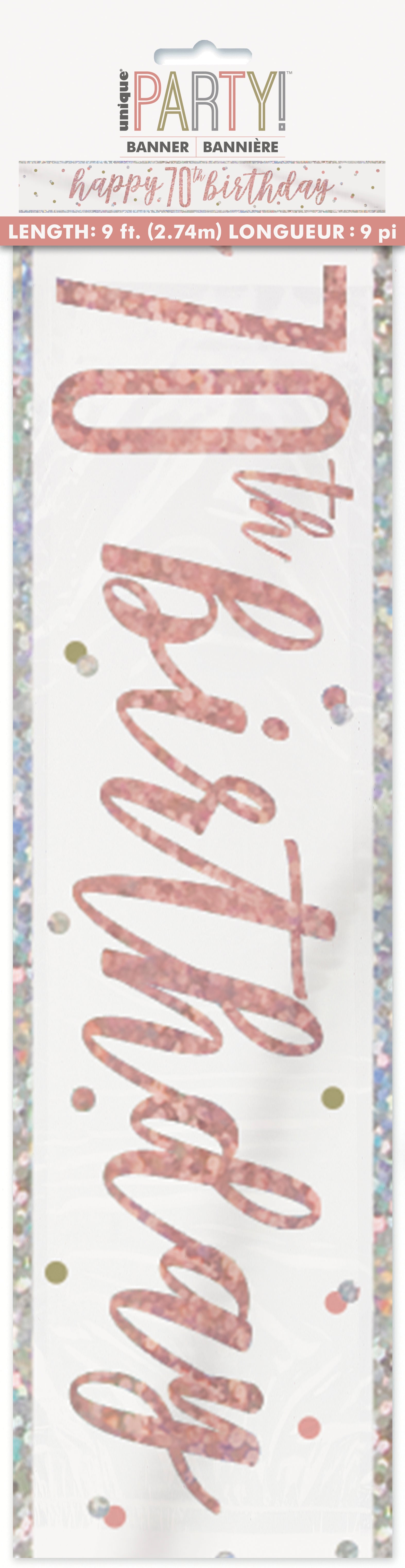 Happy "70th" Birthday Banner – 9ft Glitz Rose Gold Foil Party Decoration