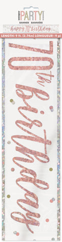 Happy "70th" Birthday Banner – 9ft Glitz Rose Gold Foil Party Decoration