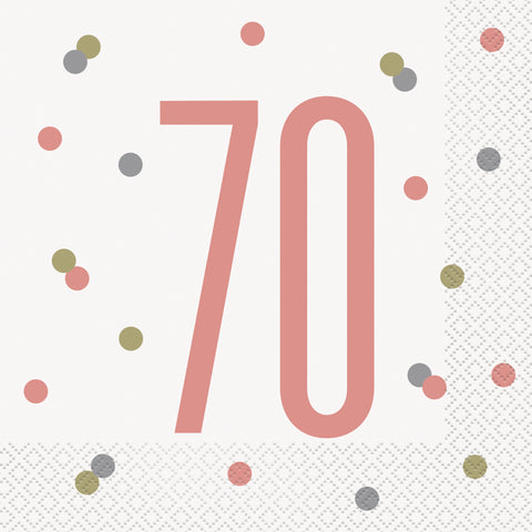 Glitz Rose Gold "70" Luncheon Napkins – 16ct | 70th Birthday Party Tableware, Elegant Disposable Napkins
