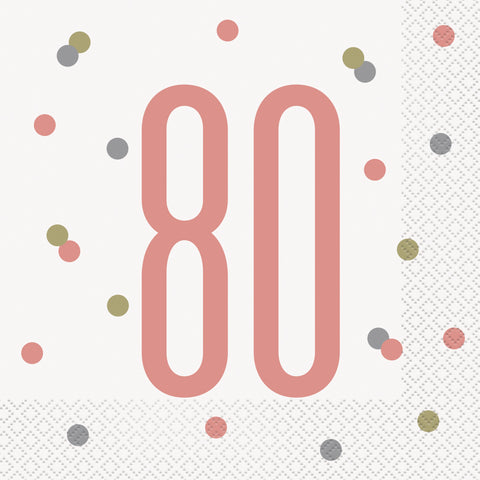 Glitz Rose Gold "80" Luncheon Napkins – 16ct | 80th Birthday Party Tableware, Elegant Disposable Napkins
