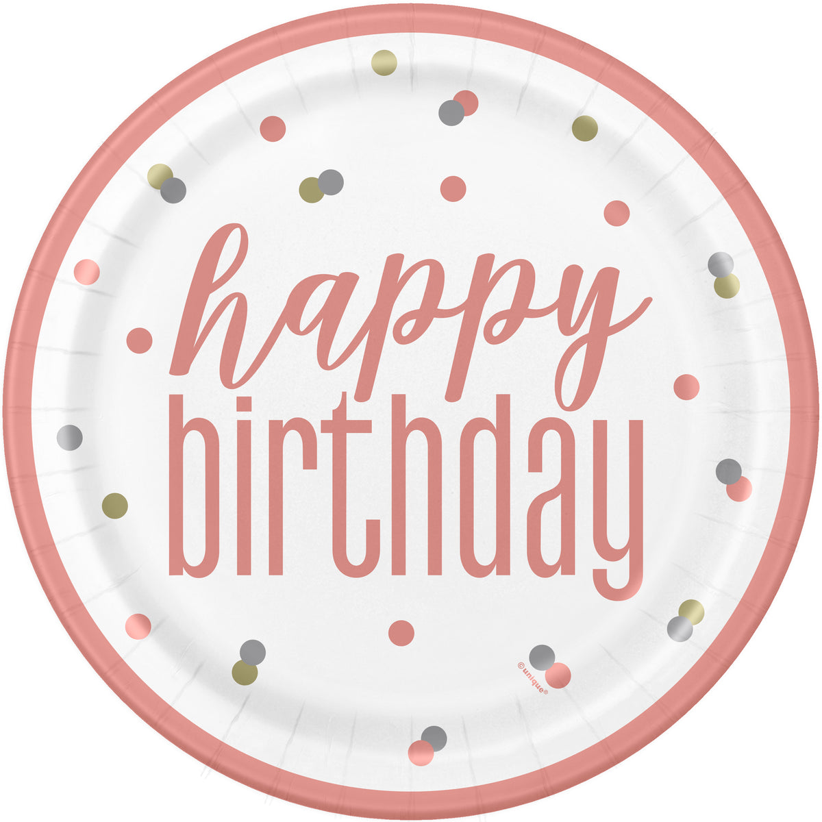 Glitz Rose Gold "Happy Birthday" 9inch Dinner Plates  8ct