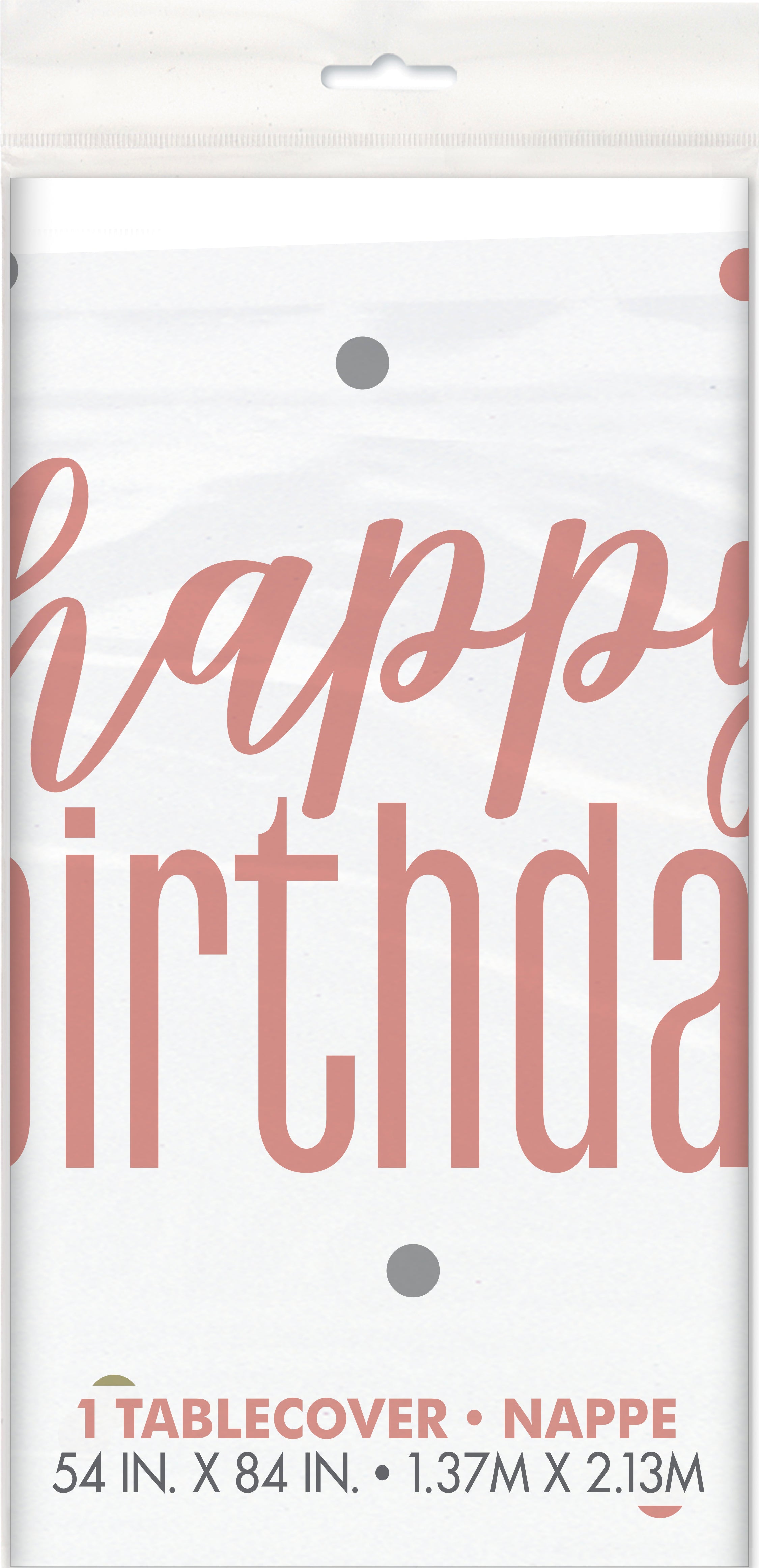 Glitz Rose Gold Happy Birthday" Plastic Table Cover  54"x84"