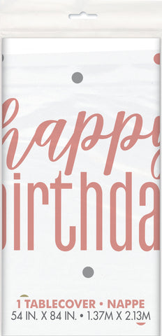 Glitz Rose Gold Happy Birthday" Plastic Table Cover  54"x84"