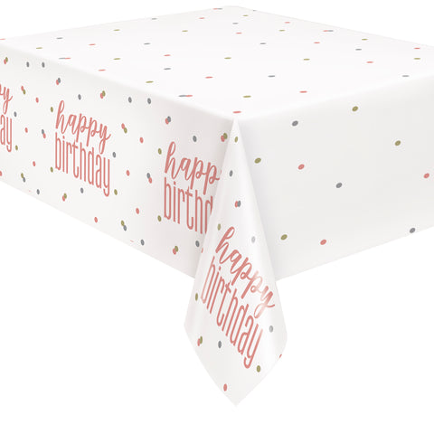 Glitz Rose Gold Happy Birthday" Plastic Table Cover  54"x84"
