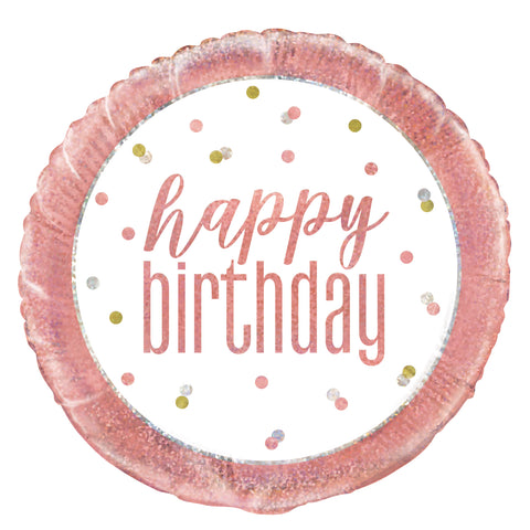 Birthday Rose Gold Glitz "Happy Birthday" Round 18" Foil Balloon Packaged