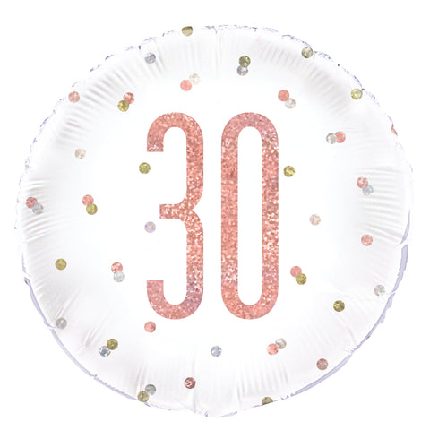 Birthday Rose Gold Glitz Number "30" Round 18" Foil Balloon Packaged