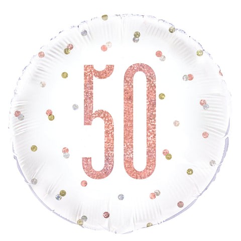Birthday Rose Gold Glitz Number "50" Round 18" Foil Balloon Packaged