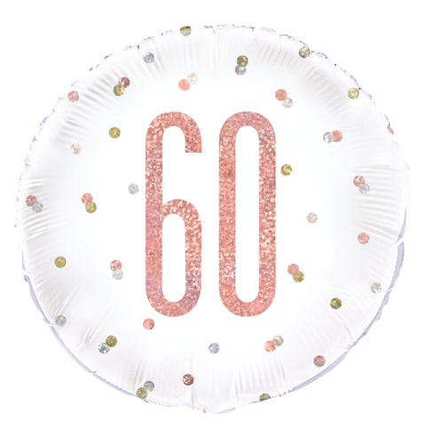 Birthday Rose Gold Glitz Number "60" Round 18" Foil Balloon Packaged