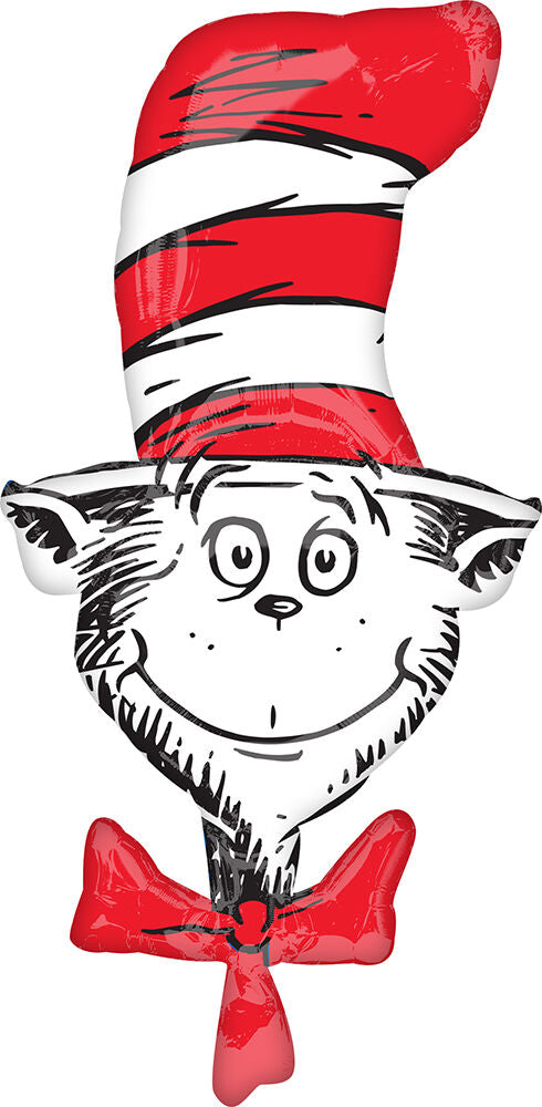 Dr. Seuss 42” Cat in the Hat Mylar Balloon in Manahawkin, NJ at Party Fair, featuring the iconic character’s face in a colorful head-shaped foil design.
