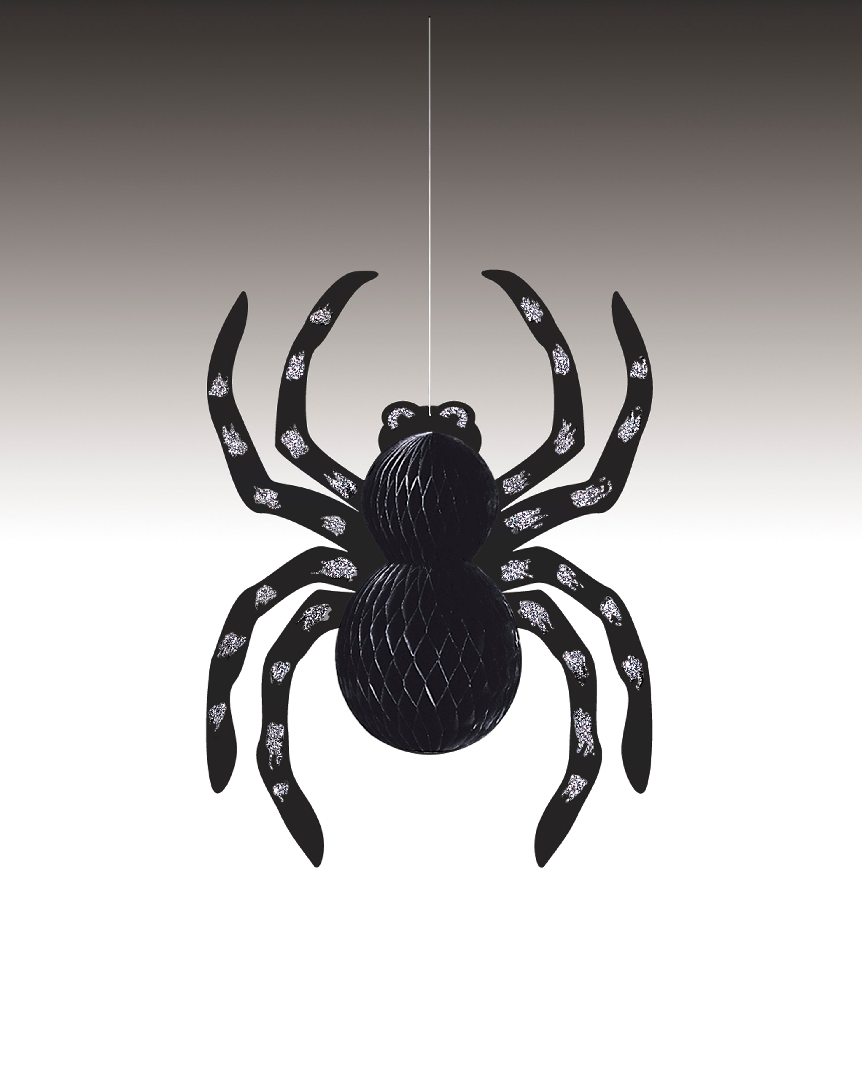 Spider Glitter Hanging Honeycomb Decoration – 14" Halloween Hanging Decor | Black Spider Party Decoration