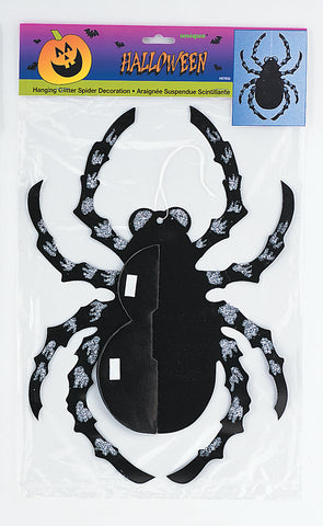 Spider Glitter Hanging Honeycomb Decoration – 14" Halloween Hanging Decor | Black Spider Party Decoration