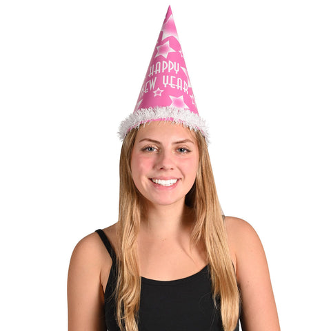 Happy New Year 12" Cone Hat – Blue, Green, Pink, or Orange (1-Pack)