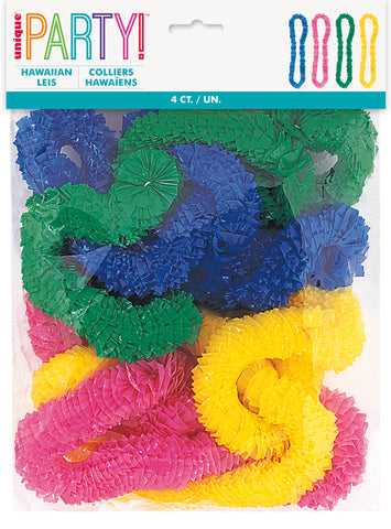 Poly 33" Hawaiian Leis – 4 Count Colorful Floral Necklaces