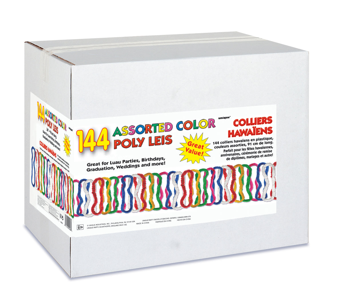 Boxed Plastic Lei Assortment – 144ct Colorful Party Leis