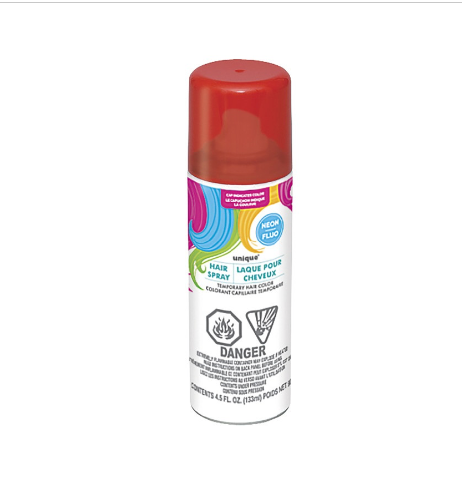 Red Neon Hair Spray temporary hair color spray in Manahawkin, NJ  at Party Fair for costumes, concerts, and crazy hair day.