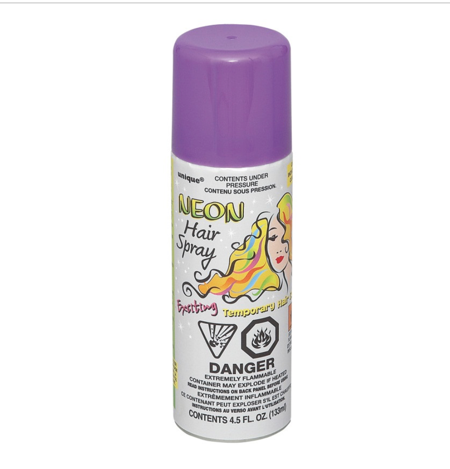 Purple Neon Hair Spray temporary hair color spray in Manahawkin, NJ  at Party Fair for costumes, crazy hair day, and concerts.