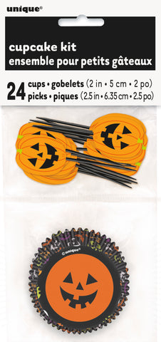 Pumpkin Faces Cupcake Kit – Halloween Baking Set for 24 Cupcakes | Pumpkin Toppers & Wrappers