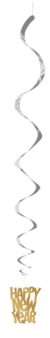 New Year’s Gold & Silver Hanging Swirl Decorations – 26", 3-Pack
