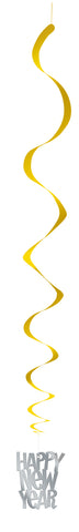 New Year’s Gold & Silver Hanging Swirl Decorations – 26", 3-Pack